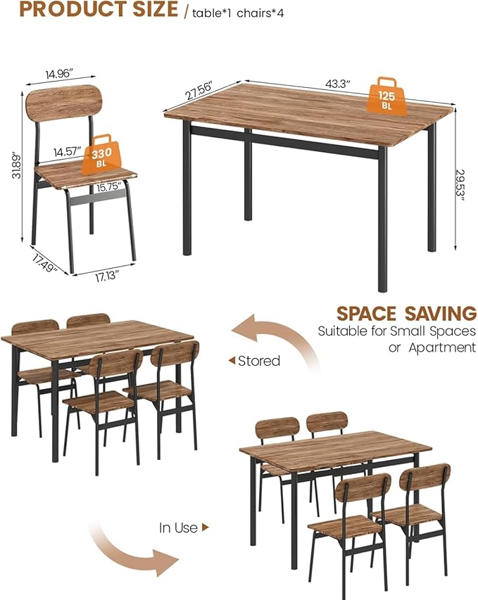 Hooseng Dining Room Table Set Dinner Table Set for 4 Breakfast Table Set for 4, Suitable Kitchen, Living Room, Breakfast, Small Spaces (1, Oval)