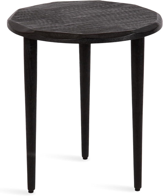 Kate and Laurel Tavares Modern Wooden Round Side Table, 18 x 18 x 20, Black, Solid Wood Accent End Table with Textured Top and Faceted Edge for Use as Indoor Plant Stand or Living Room Decor Piece