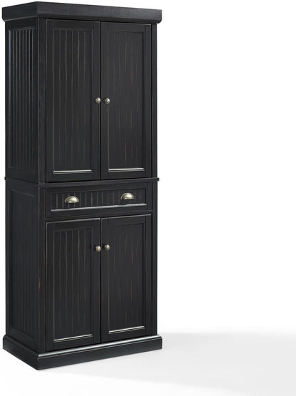 HomeStock Kitchen Pantry Cabinet - 30" Wide Storage - Distressed Black Finish