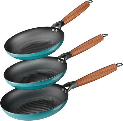 YUTANN Nonstick Frying Pan Set, 8" 10" 12" Ceramic Frying Pans, Pre-seasoned Cast Iron Pan Cookware Set with Removable Handle, Dishwasher Safe, Free of PFAS & PFOA, Compatible with All Stovetops