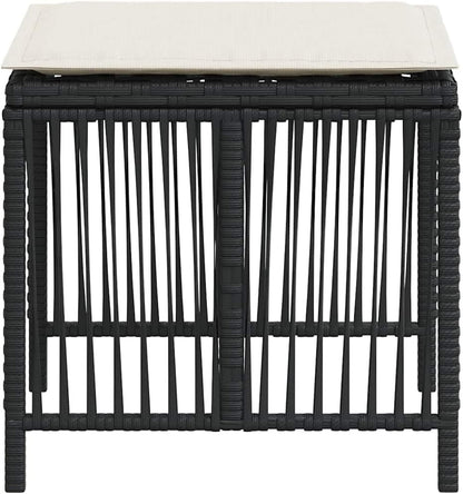 Set of 4 Poly Rattan Outdoor Stools with Removable Cushions, Black and Cream Patio Stool Set, Powder-Coated Steel Frame, 242.5 lbs Capacity for Adults