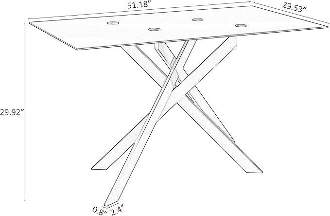 51" Rectangular Glass Dining Table Modern Kitchen Glass Top Table for 4 with Black Metal Legs, Clear Dining Table Kitchen Table for Home Office Dining Room