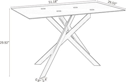 51" Rectangular Glass Dining Table Modern Kitchen Glass Top Table for 4 with Black Metal Legs, Clear Dining Table Kitchen Table for Home Office Dining Room