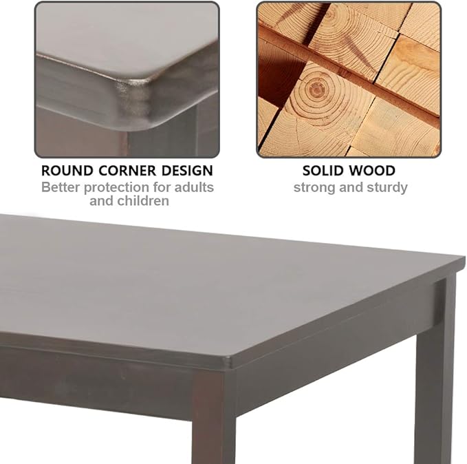Dining Table for 4 People Kitchen Table with Wood Legs Dinner Table for Apartment Living Room Dining Room Office Kitchen Home Furniture Rectangular Modern, Brown
