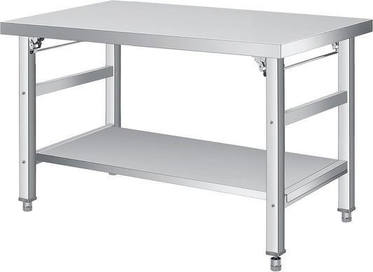 48" x 24" Stainless Steel Folding Table - 920 LBS Commercial Foldable Prep Table, Metal Worktable with Adjustable Undershelf and Feet, for Home Kitchen Restaurant Garage Warehouse, Heavy Duty
