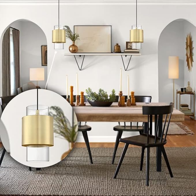 1 Light 3 Pack Hanging Indoor Kitchen Island Pendant Light 6" Drum Glass Shade Pendant Ceiling Light Fixtures Modern Farmhouse Dinning Over Sink (Gold Finish)