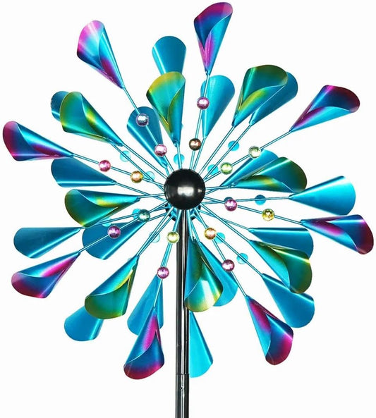 DECOROCA Kinetic Wind Spinners Outdoor - Large Metal Wind Sculptures & Spinners for Yard Patio Lawn Garden Decorations, Windmill Outdoor Clearance with Stable Metal Stake(Peacock-Blue)