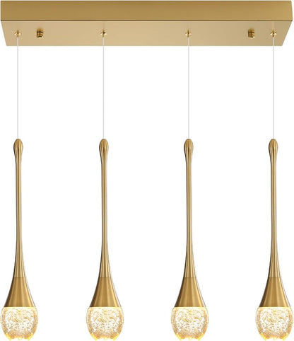 Dining Room Light Fixture 4-Light Gold Kitchen Island Lighting Industrial Linear Crystal Chandeliers for Dining Room Pendant Light Fixture for Living Room Hallway Bedroom