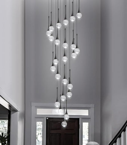 24 Light Modern Glam Crystal Chandelier for High Ceiling LED Dimmable Ceiling Pendant Light Staircase Foyer Enterway Living Room Chandelier Lighting Antique Black