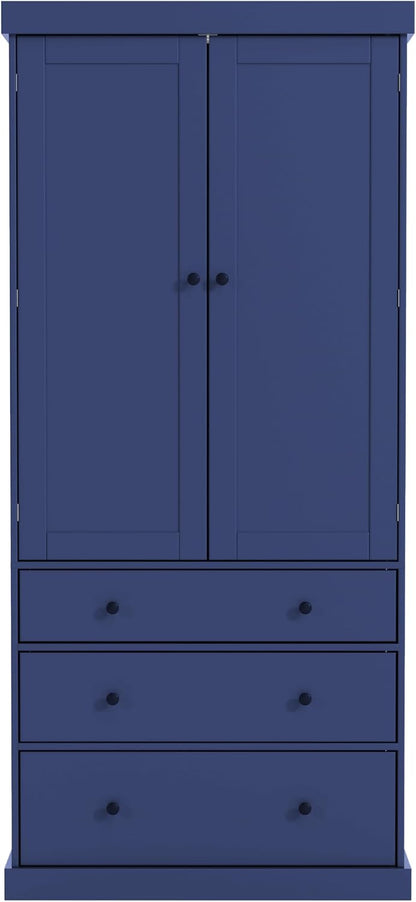 Tall Kitchen Pantry Cabinet Wood Freestanding Large Cupboard with 3 Drawers, 8 Door-Shelf and Adjustable Shelves for Dining Room (Blue)