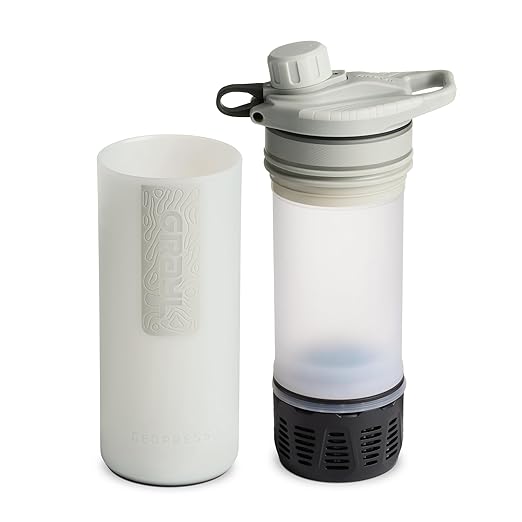 GRAYL GeoPress 24 oz Water Purifier Bottle - Filter for Hiking, Camping, Survival, Travel (Peak White)