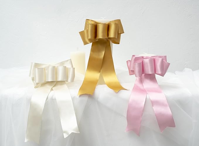 Pink Satin Ribbon Double-Faced Wired Ribbons for Gift Wrapping Flower Bouquet Bows Wedding Invitation Christmas Decor Crafts 2-1/2 Inch 10 Yards