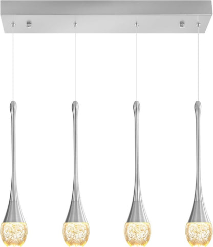 Dining Room Light Fixture 4-Light Silver Kitchen Island Lighting Industrial Linear Crystal Chandeliers for Dining Room Pendant Light Fixture for Living Room Hallway Bedroom