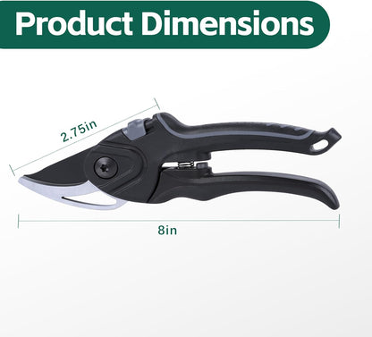 Bypass Secateurs Hand Gardening Pruners Lightweight Garden Pruning Scissors with SK-5 High Carbon Steel Blades and Safety Lock Rust Resistant Gift-Packaged
