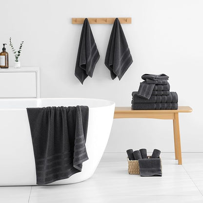 8-Piece Bath Towels Set, 100% Cotton Thick Soft Highly Absorbent Durable, Quick Dry, Bathroom Towels Set (2 Bath Towels, 2 Hand Towels, 4 Washcloths) - Perfect for Daily Use