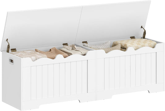 Hzuaneri 59" Storage Chest, Storage Bench Trunk with 2 Hinges, Wooden Box, Lift-Top Chest Organizer, Shoe Bench for Entryway, Bedroom, Living Room, White SB01503X