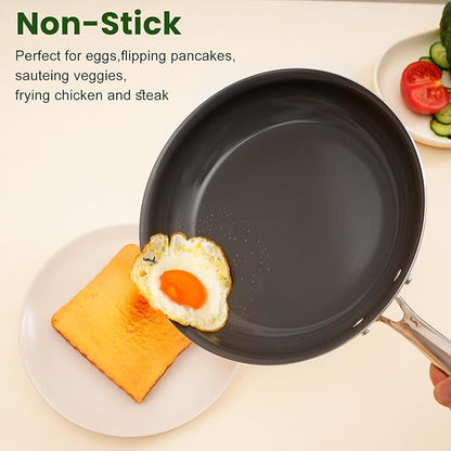 Skillet Ceramic Non Stick Frying Pan, 9.5Inches Nonstick Egg Fry Chefpan for Cooking, PFOA PTFE PFAS Free,Induction Compatible,Oven,Dishwasher Safe