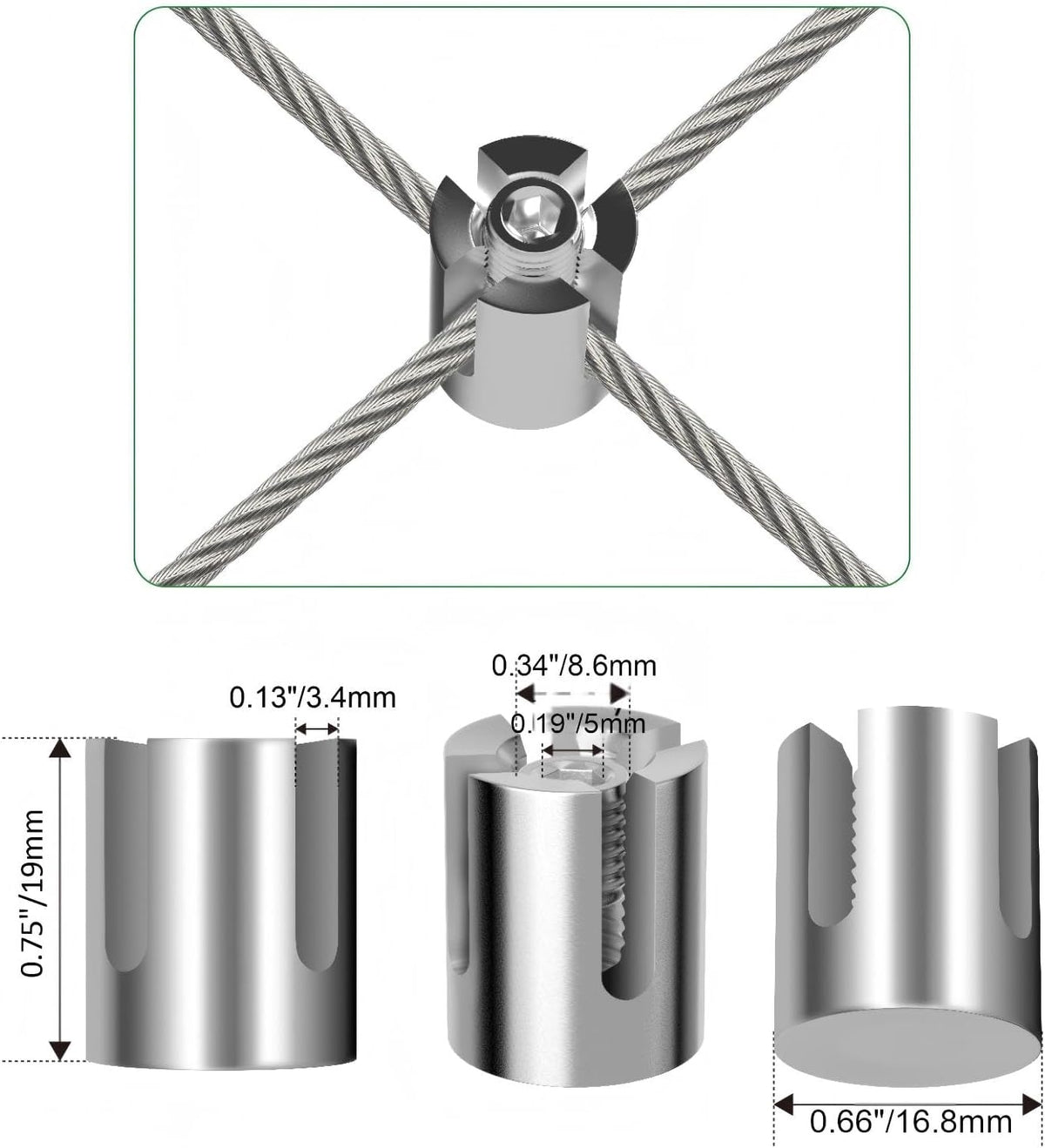 20 Pack Wall Trellis Wire Clamps & Cross Cable Clamps, T316 Stainless Steel Heavy Duty (0.66" OD) for 1/8" Rope, No Drilling Wire Trellis Kit for Outdoor Climbing Plants & Fence