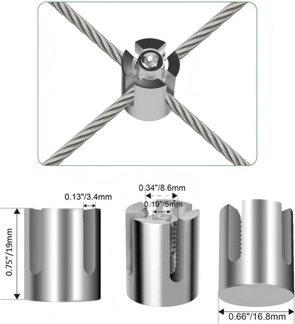 20 Pack Wall Trellis Wire Clamps & Cross Cable Clamps, T316 Stainless Steel Heavy Duty (0.66" OD) for 1/8" Rope, No Drilling Wire Trellis Kit for Outdoor Climbing Plants & Fence