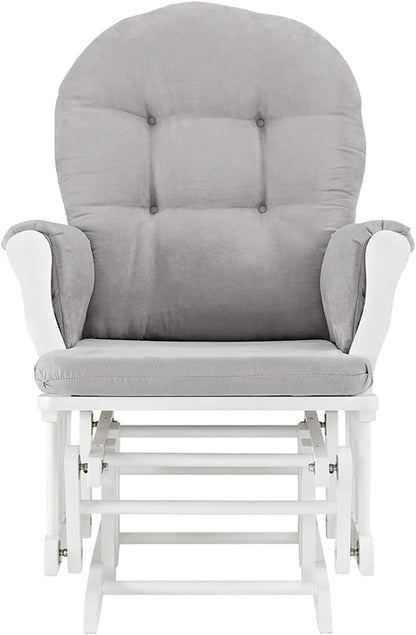 Windsor Glider and Ottoman, Polyester, Wood, Metal, White with Gray Cushion