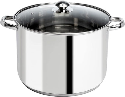 Ecolution Pure Intentions Stock Pot - Features Tempered Glass Lid, Stay-Cool Handles, and Encapsulated Bottom - Oven Safe - Curbside Recyclable Stainless Steel - 12 Quarts