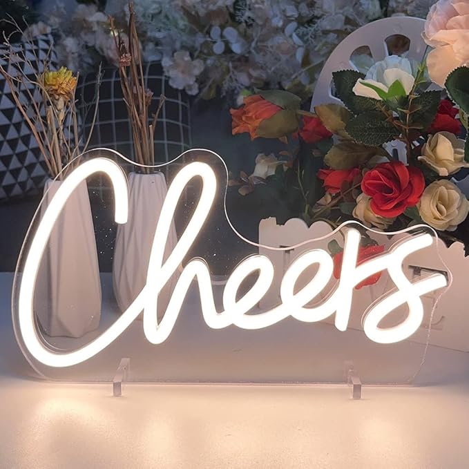 Cheers Table Number Neon Sign Desk Lamp Night Light Wedding Letter LED Neon Sign Wedding Table Decorations Neon Light Bedroom Home Room Decor Christmas Party Warm White USB 30×16.3 CM