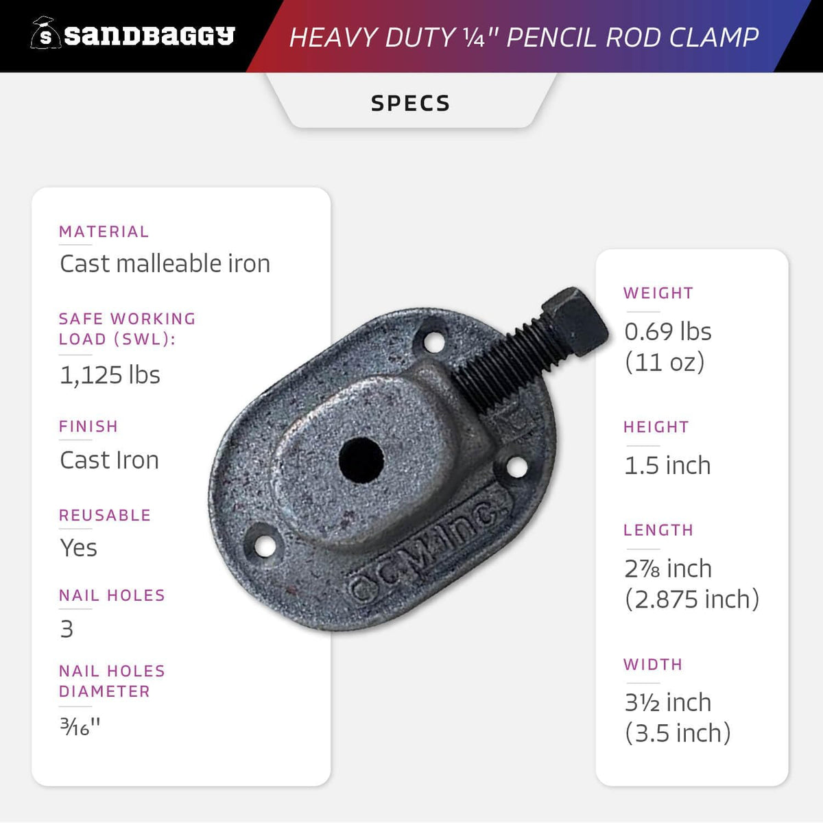 Sandbaggy Heavy Duty 1/4" Pencil Rod Clamp - Reusable Concrete Formwork Clamps - Cast Malleable Iron - Construction Grade Strength & Safety (Heavy Duty, 10, Count)