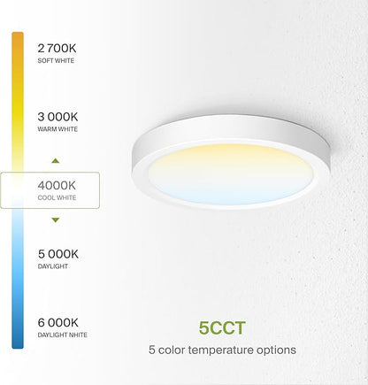 ASD LED 7" Round Flush Mount Ceiling Light Fixture, Low Profile Surface Lighting | 5CCT, Dimmable, Ultra-Thin, ETL Listed | 15W 1260LM 2700-6000K 120V | Kitchen, Bedroom, Hallway Lamp | White