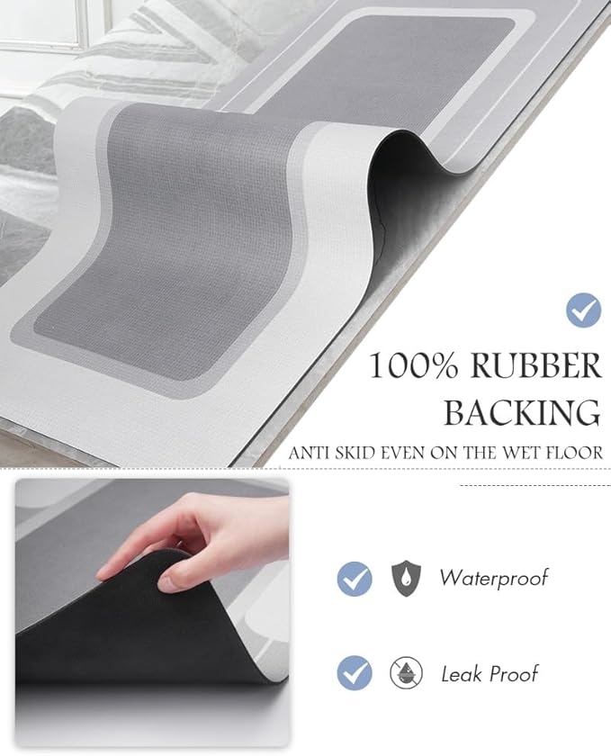 MontVoo Bath Mat - Long Bathroom Runner Non Slip Super Absorbent Stain Resistant Quick Dry Thin Bath Mat 17"x70" Grey