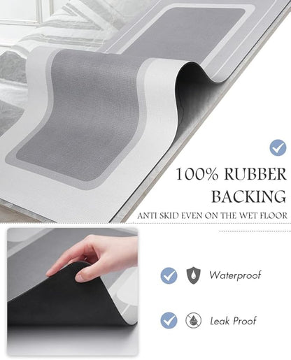 MontVoo Bath Mat - Long Bathroom Runner Non Slip Super Absorbent Stain Resistant Quick Dry Thin Bath Mat 17"x70" Grey