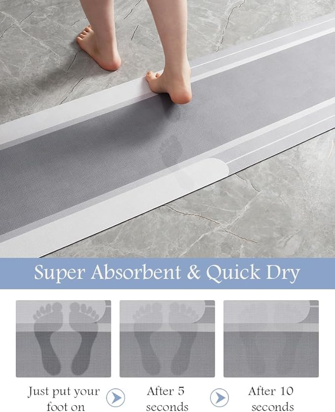 MontVoo Bath Mat - Long Bathroom Runner Non Slip Super Absorbent Stain Resistant Quick Dry Thin Bath Mat 17"x70" Grey