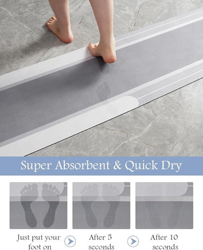 MontVoo Bath Mat - Long Bathroom Runner Non Slip Super Absorbent Stain Resistant Quick Dry Thin Bath Mat 17"x70" Grey