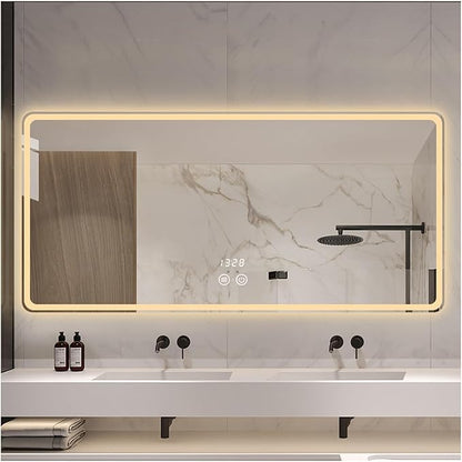 Smart Lighted Bathroom Mirror for Wall，Bathroom Mirror with LED Lights，Energy-Saving LED Smart Mirrors，LED Mirror for Bathroom，with Demister Pad and Smart Touch Switch(H60*W80cm/H23.6*W31.5IN)