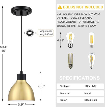 3 Pack 1 Light Industrial Hanging Indoor 6" Mini Kitchen Island Pendant Ceiling Light Fixtures,Black Brushed Bronze Finish for Bar Dining Room Corridor Living Room