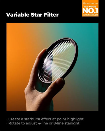 K&F CONCEPT 77mm Variable Star Filter Cross Screen Starburst Filter 4, 8 Points -18 Layer Coating Ultra Slim Optical Glas Camera Lens Filter with 3 Cleaning Cloth