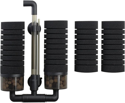 AQUANEAT Air Driven Sponge Filter, Quiet Aquarium Filter with Ceramic Media Balls, with 2 Spare Sponges, Large up to 55Gal
