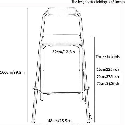 Home Folding Bar Stool with Backrest,Leather Padded Counter Height Foldable Stool,Portable Folding Stool Tall Bar Stools for Outdoor Kitchen Shop Cafe,1 PC ( Color : White , Size : Seat Height 25.5inc