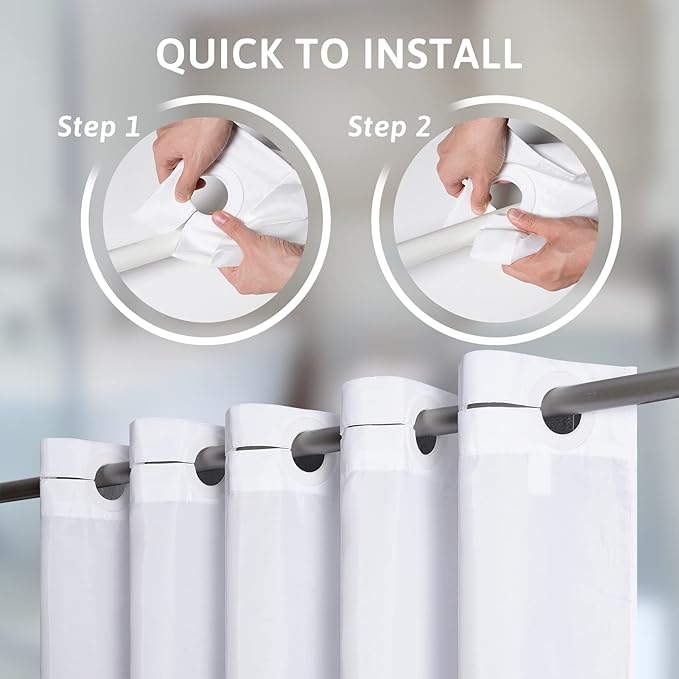 Extra Wide No Hook White Shower Curtain 108x72 Inch,Polyester Fabric Waterproof Shower Curtain Liner with 14 Plastic Split Grommets,Washable Shower Curtains for Bathroom Hotel Spa Luxury