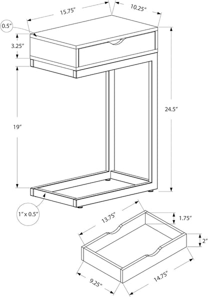Accent Table, C-Shaped, End, Side, Snack, Storage Drawer, Living Room, Bedroom, Grey Laminate, Black Metal, Contemporary, Modern
