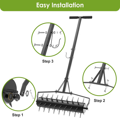 Seeutek 23 Inch Rolling Lawn Aerator - Upgraded Heavy Duty Aerator Lawn Soil Penetrator Spikes w/ 3 Adjustable Height Handles, Manual Aerator Lawn Tool for Garden Yard