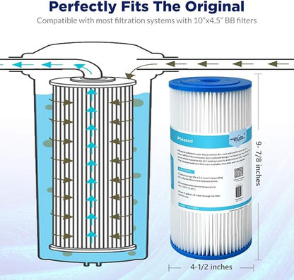 Membrane Solutions 20 Micron Pleated Water Filter Home 10"x4.5" Whole House Heavy Duty Sediment Replacement Cartridge Compatible with ECP10-1,ECP20-BB,R50-BBSA,FXHSC,CB1-SED10-BB (4 Pack)