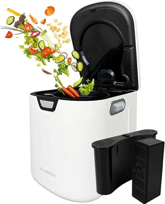 Electric Composter for Kitchen, Compost Bin - 4L Large Capacity, 3 Processing Modes, 3 Capacity Options, 2 Carbon Filters, Auto-Cleaning Auto-Drying (White)
