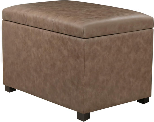 Joveco 24" Leather Storage Ottoman Bench, Rectangle Foot Rest Stool for Living Room, Bedroom, Entryway, Earthy Light Brown Veining