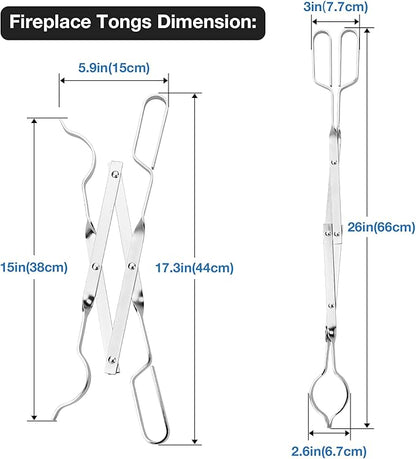 Stanbroil Stainless Steel Firewood Tongs, 26" Outdoor Campfire Fireplace Tongs, Log Grabber
