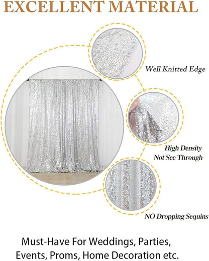 ShinyBeauty Sequin Curtains Silver 4FTx8FT Sequin Photo Backdrop Silver Sequin Backdrop Curtain Glitter Photography Backdrop Bridal Shower Backdrop for Wedding Party Decor