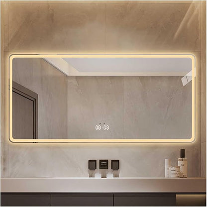 Bathroom Mirror with LED Lights，Smart Illuminated LED Bathroom Mirror，Energy-Saving LED Smart Mirrors，LED Mirror for Bathroom，with Demister Pad and Smart Touch Switch(H60*W80cm/H23.6*W31.5IN)
