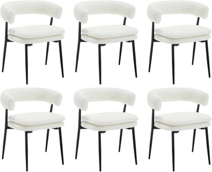 Shunzhi White Upholstered Dining Chairs Set of 6 Modern Barrel Boucle Fabric Dining Room Chairs Comfy Kitchen Chairs Chenille Armless Side Chair with Curved Back for Living Room/Restaurant