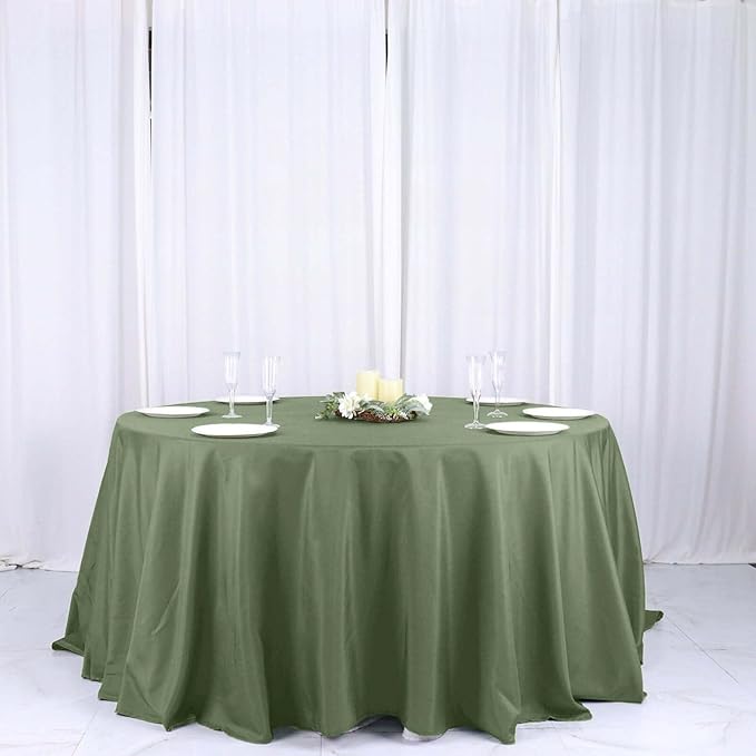 Efavormart Round Tablecloth, 132 Inch Stain & Wrinkle Resistant Washable Table Cloth, Decorative Polyester Fabric Table Cover for Banquet, Wedding, Dining- Olive Green
