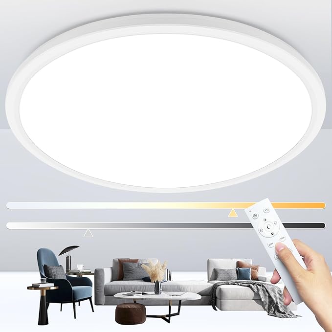 Led Ceiling Light Fixtures Dimmable with Remote Control, 15.4 Inch Ultra Thin Modern Flush Mount, 36 W, 4500 LM, with Night Light, for Bedroom, Kitchen, Dining Room, Living Room