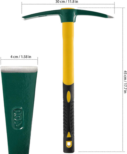 KEILEOHO 17.7 Inches Pick Mattock Hoe, Forged Weeding Garden Pick Axe with Rubber Handle, Weeding Mattock Hoe for Gardening, Loosening Soil, Camping, Planting Vegetables and Fruits